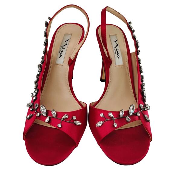 Red Jeweled Peep toe heels by Nina sz 8 - Picture 2 of 8
